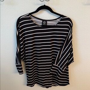 Bobeau Black and White Striped Blouse
